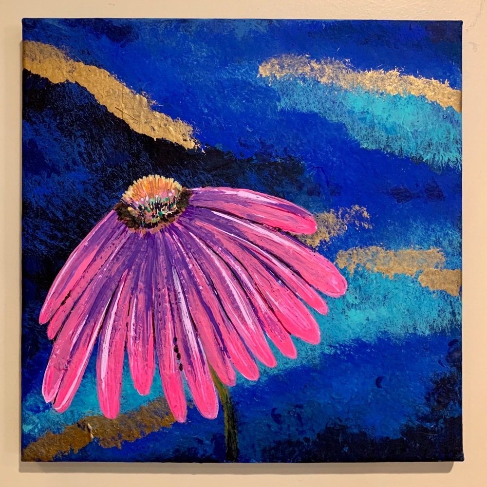Striking painting 12 x 12 echinacea flower acrylic